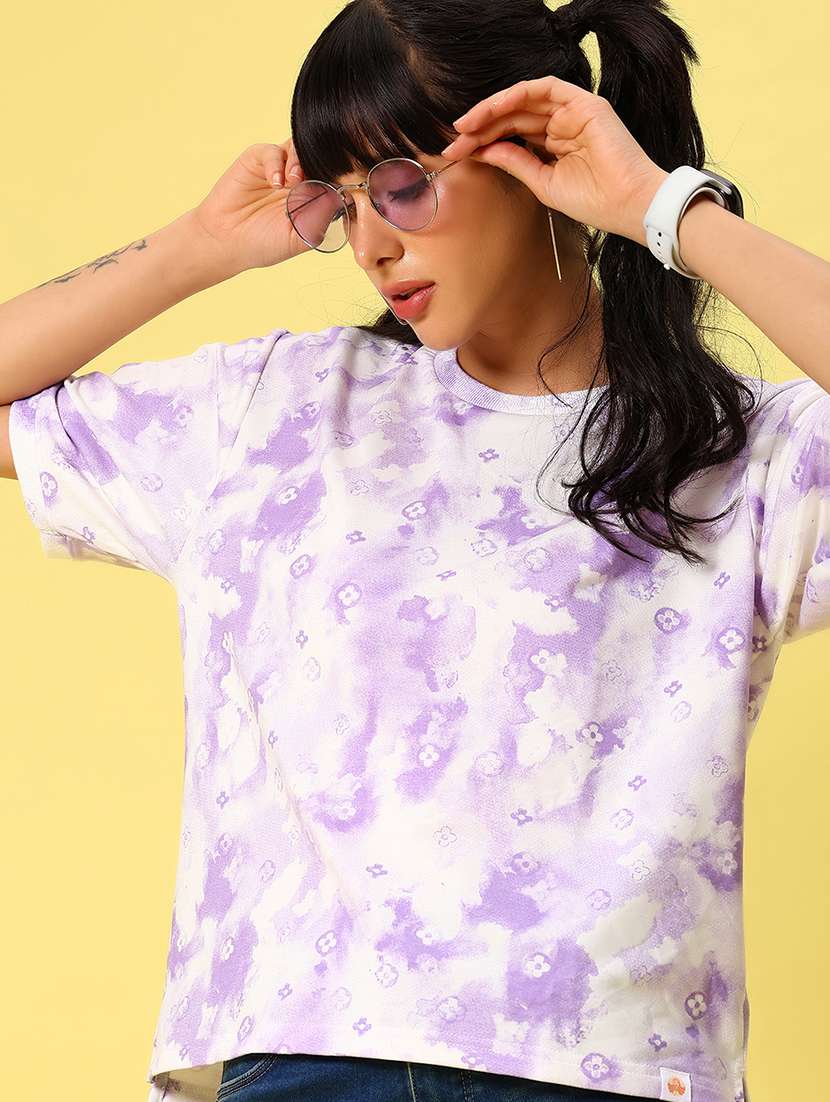 women printed short sleeve boxy t-shirt