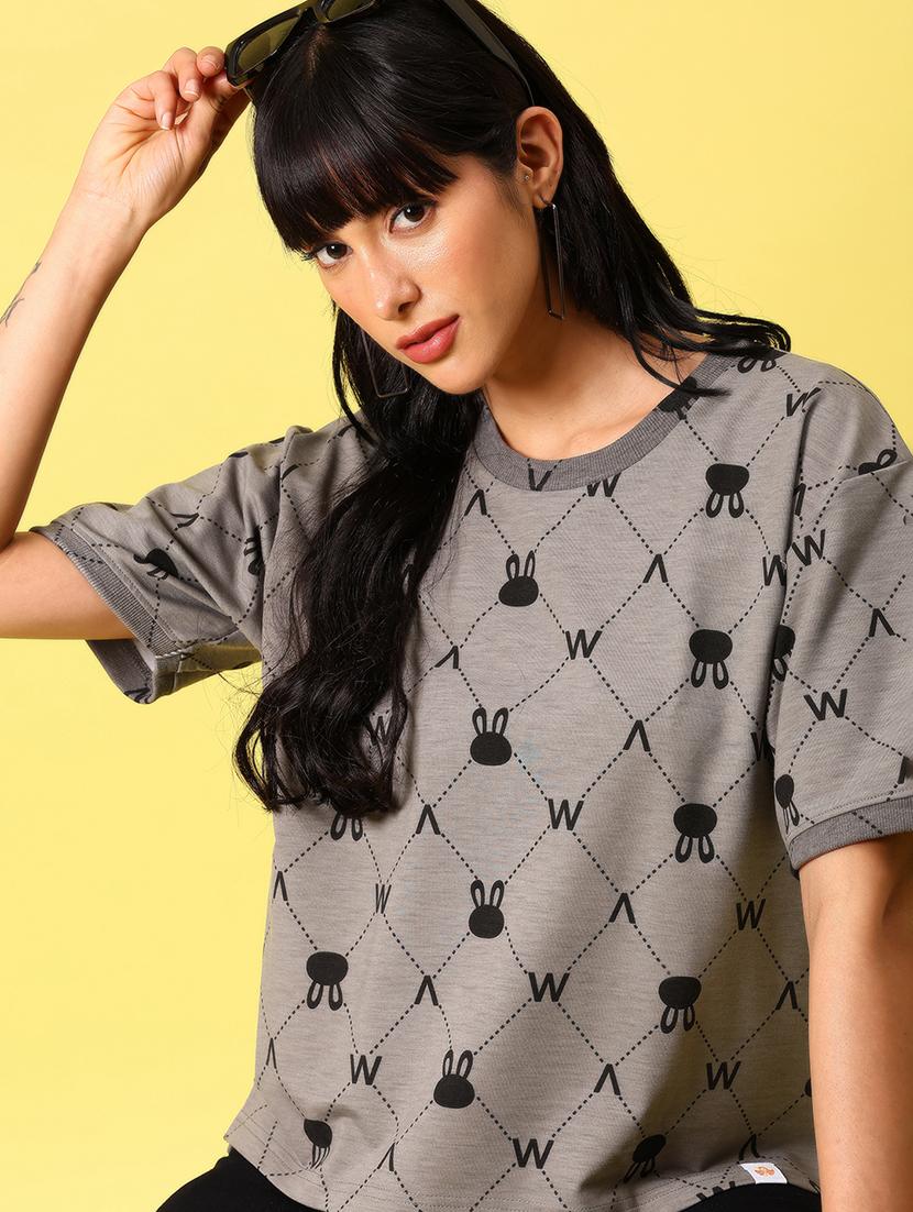 women printed short sleeve boxy t-shirt - 21944851 - Zoom Image - 0