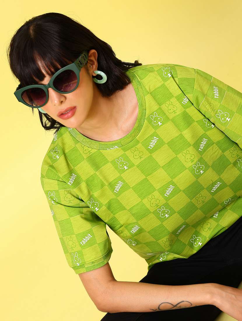 women printed short sleeve boxy t-shirt