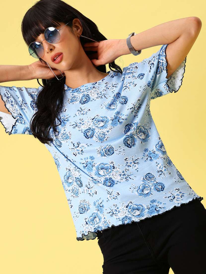 women floral print short sleeve regular fit t-shirt
