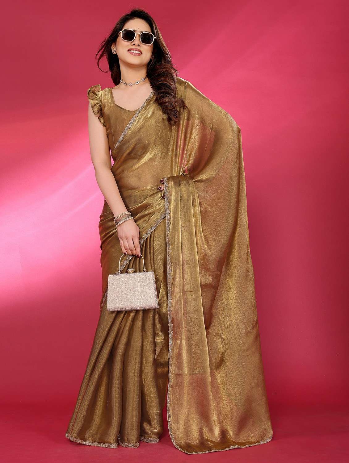 women solid embellished bordered saree with blouse