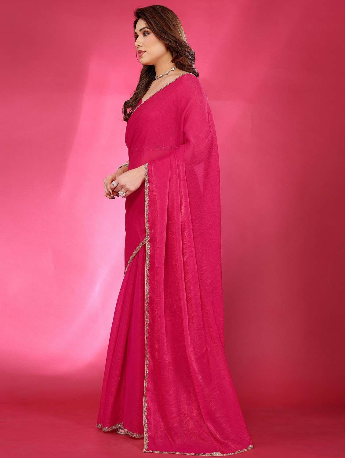 women solid embellished bordered saree with blouse - 21944890 - Standard Image - 2
