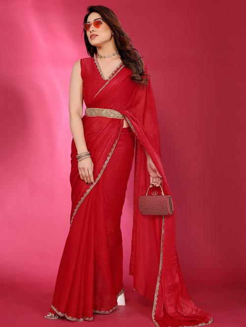 women solid embellished bordered saree with blouse - 21944891 -  Standard Image - 0