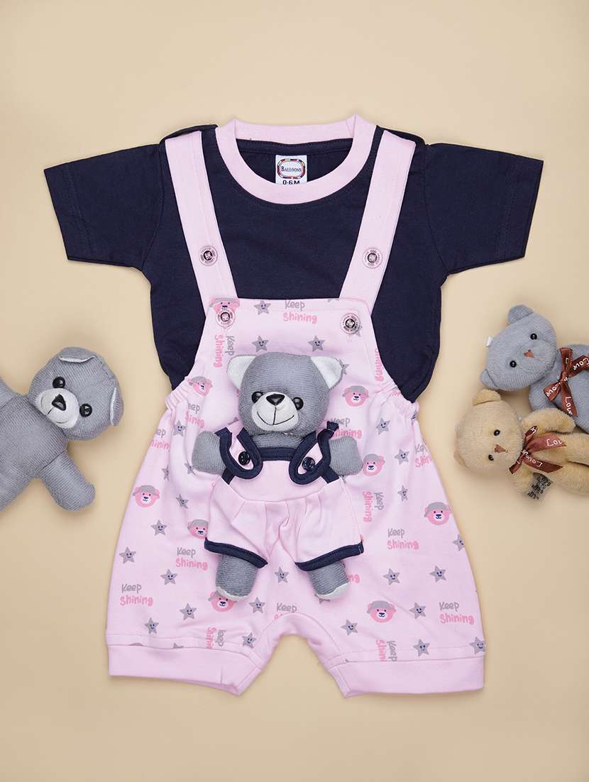 boys printed t-shirt & dungaree casual wear set