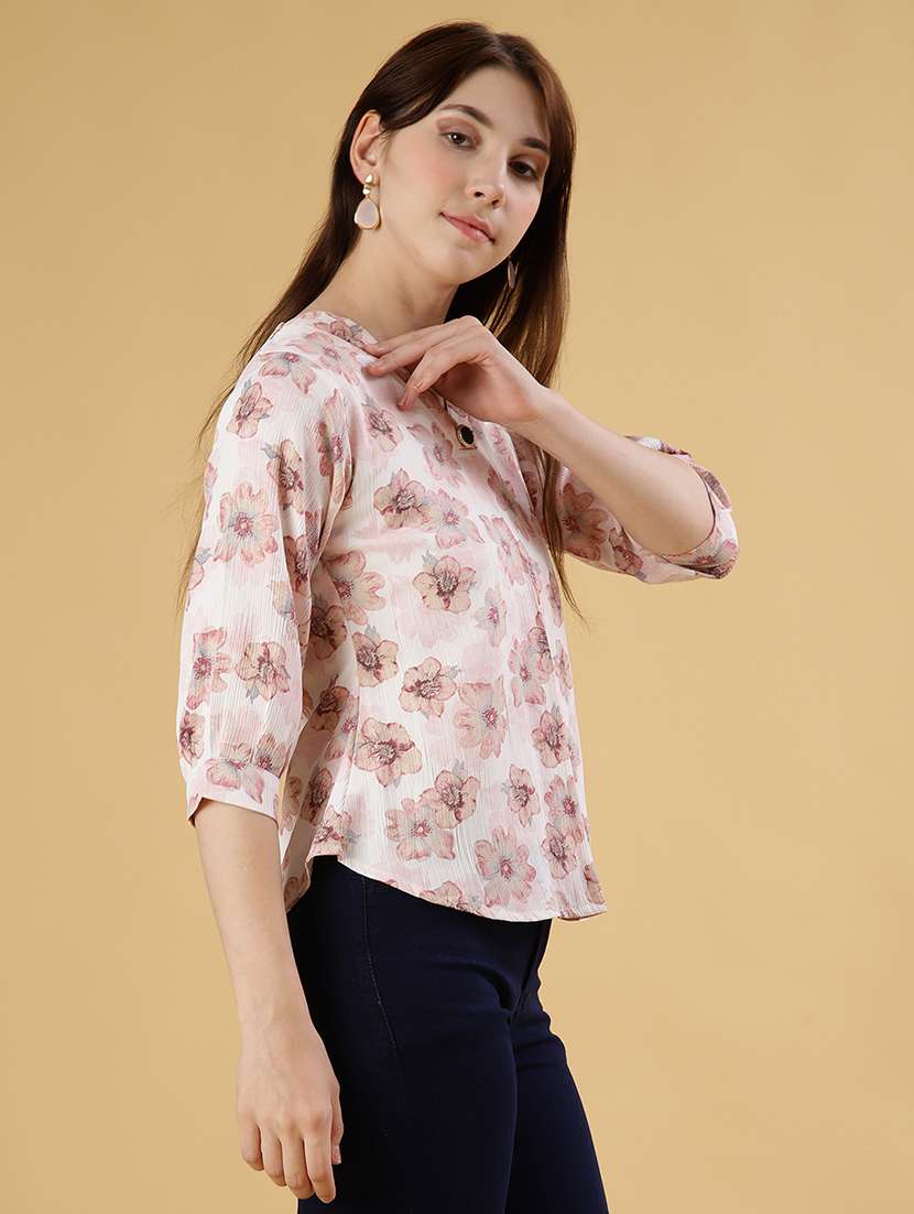 women floral print three quarter sleeve top - 21946237 -  Standard Image - 2
