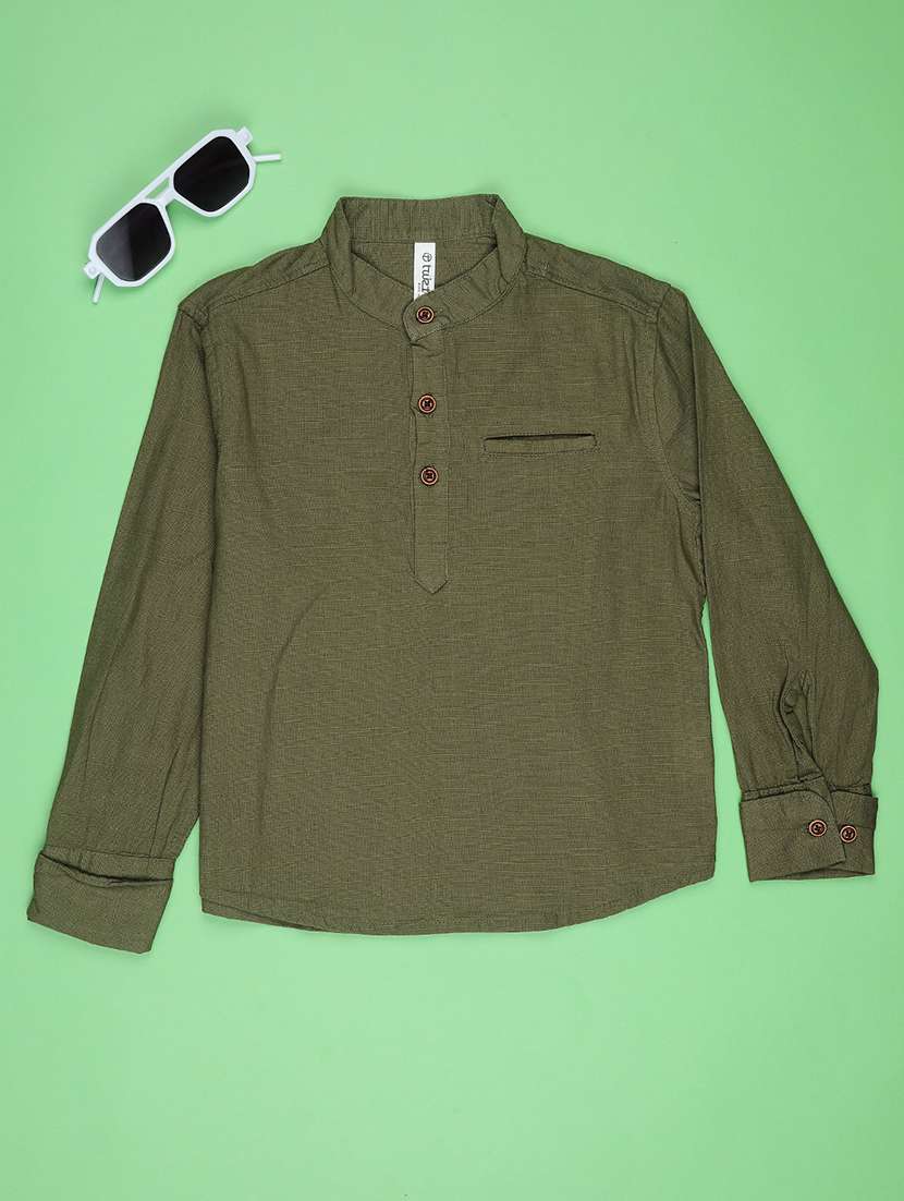 boys solid long sleeve short kurta