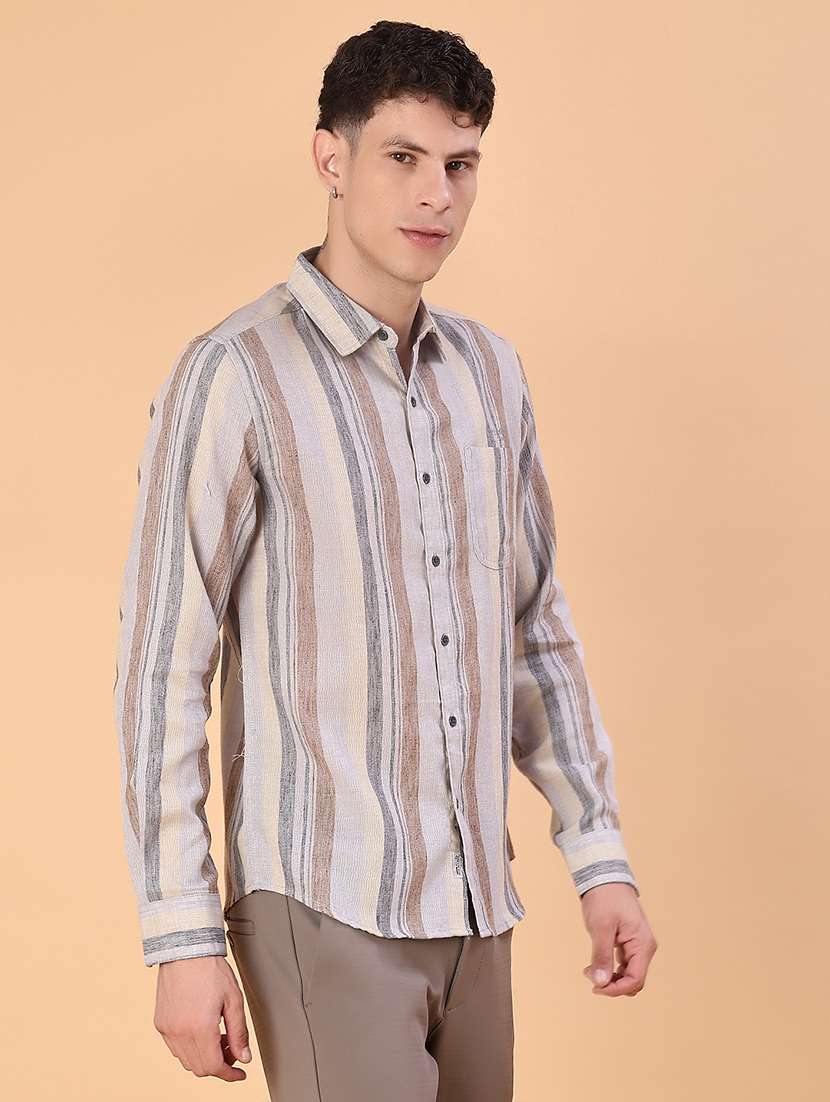 men striped collared long sleeve shirt - 21946313 -  Standard Image - 2
