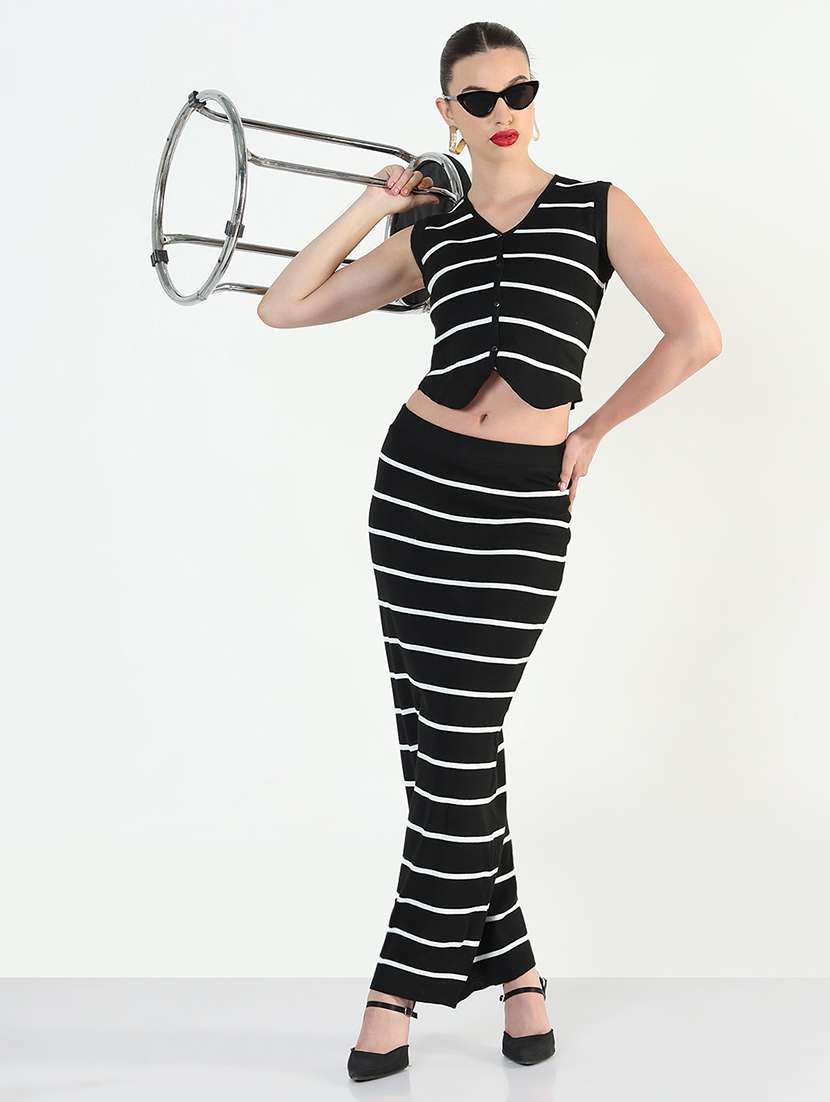 women striped top and skirt co-ord set