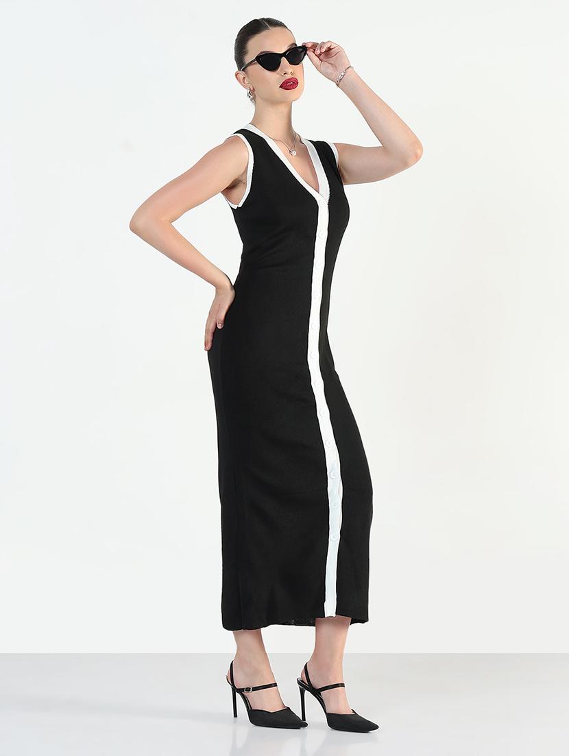 women solid sleeveless maxi button-down bodycon dress - 21946353 - Standard Image - 2