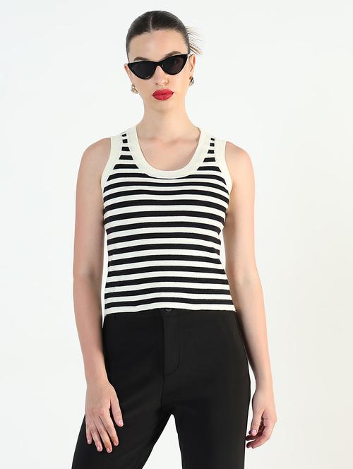 women black & white striped sleeveless tank top - 21946369 - Standard Image - 0