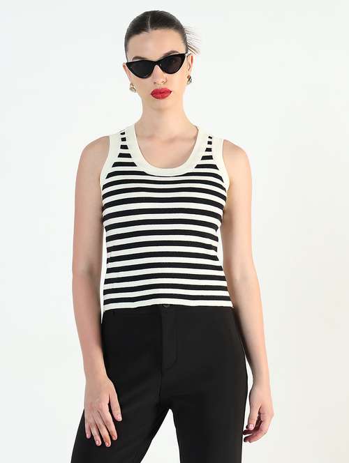women black & white striped sleeveless tank top
