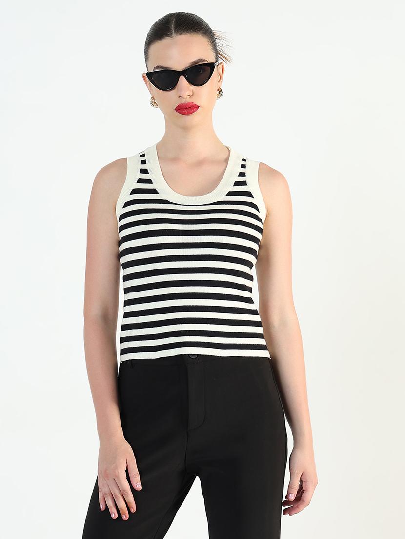 women black & white striped sleeveless tank top - 21946369 - Zoom Image - 0