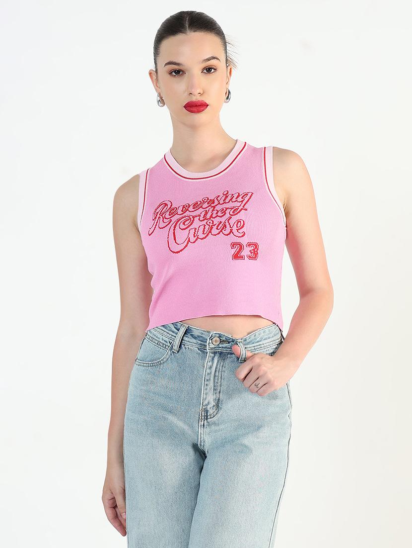women pink printed sleeveless tank top - 21946371 -  Zoom Image - 0