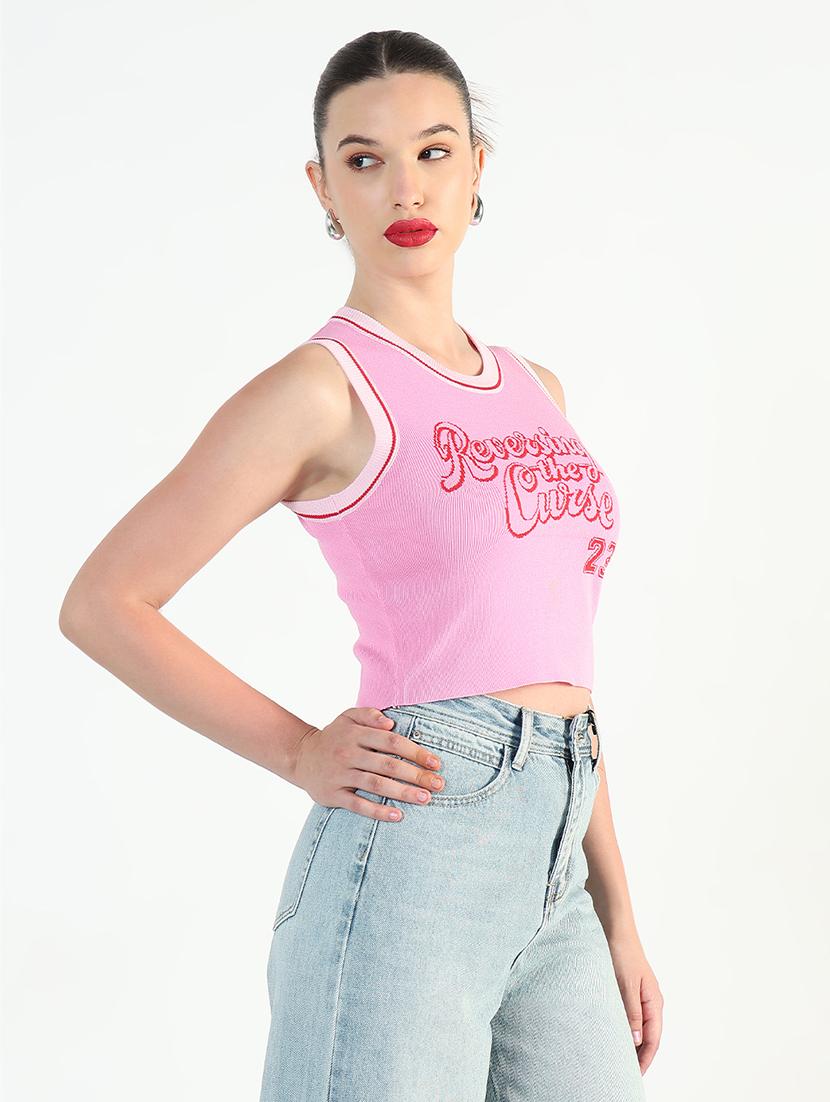 women pink printed sleeveless tank top - 21946371 - Standard Image - 2