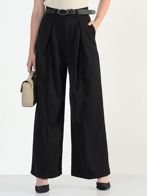 women solid high rise korean pants  - 21946379 -  Standard Image - 0