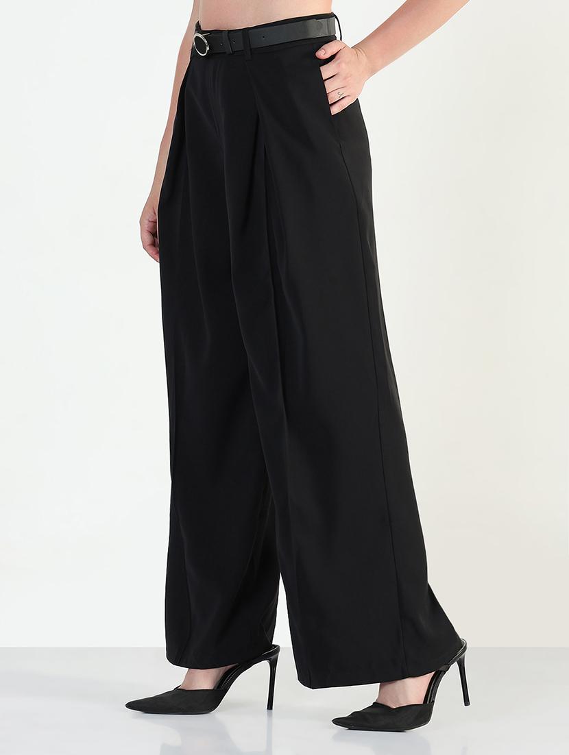 women solid high rise korean pants - 21946379 - Standard Image - 2