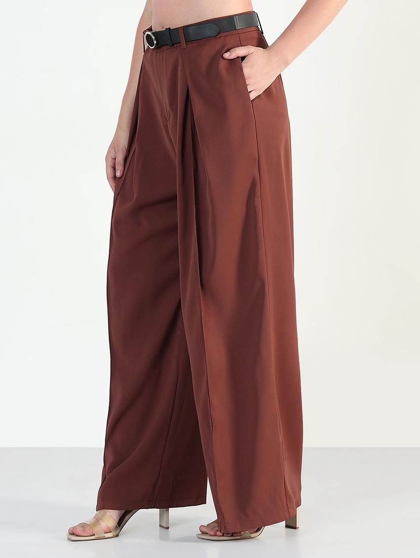 women solid high rise korean pants - 21946380 - Standard Image - 2