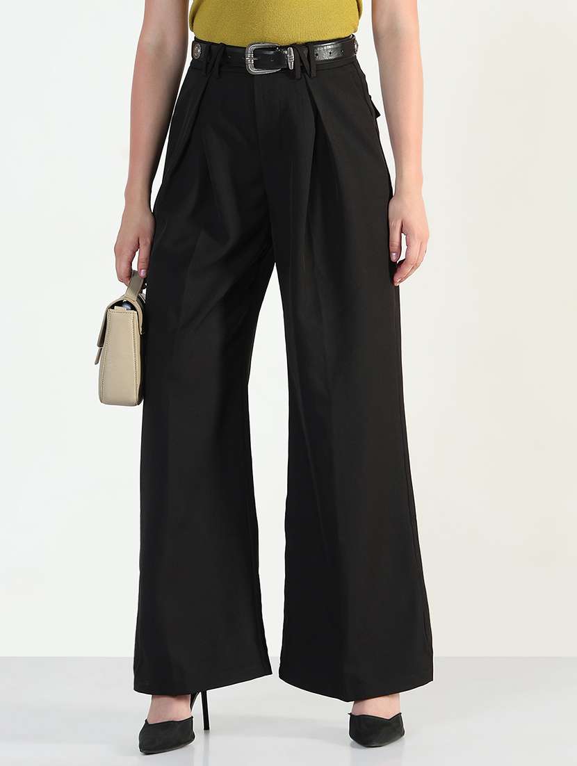 women solid high rise korean pants 