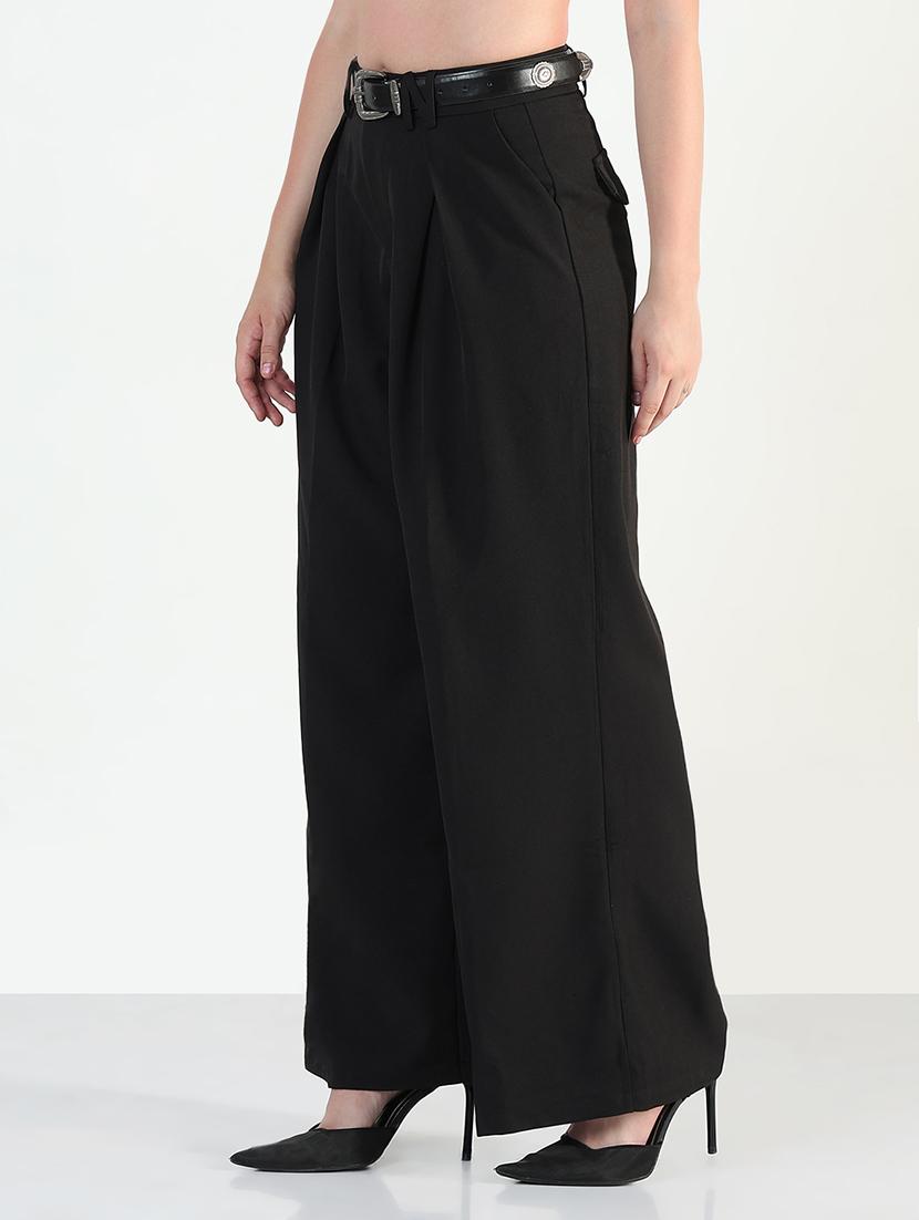 women solid high rise korean pants - 21946381 - Standard Image - 2