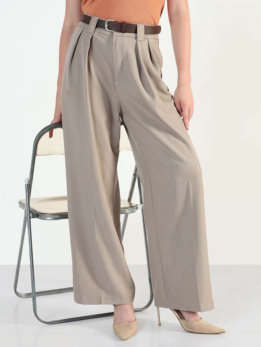 women solid high rise korean pants 