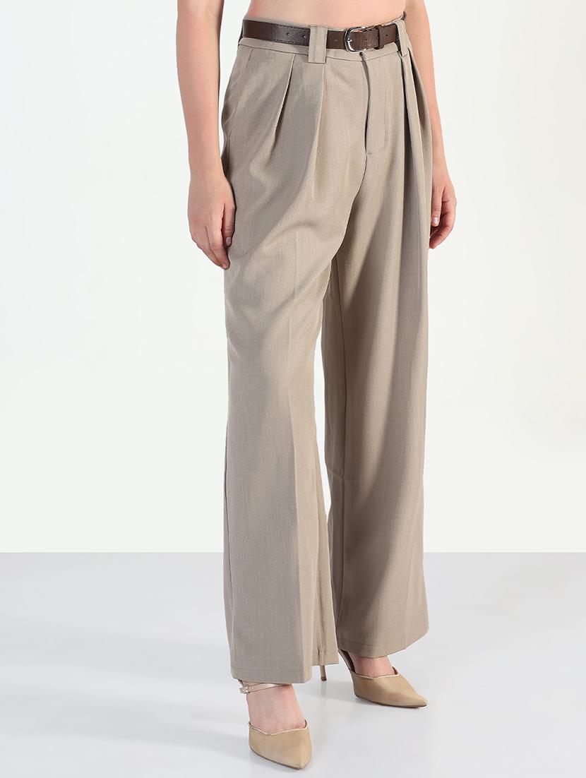 women solid high rise korean pants - 21946382 - Standard Image - 2