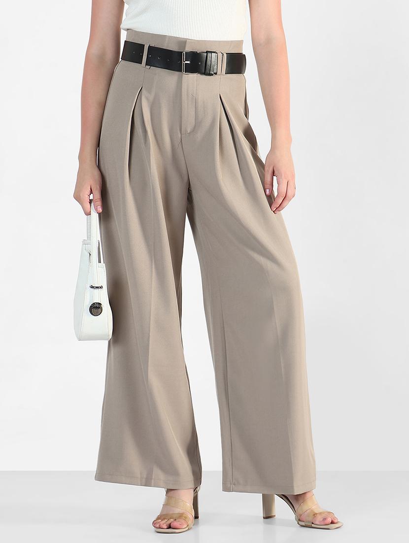 women solid high rise korean pants  - 21946387 -  Zoom Image - 0
