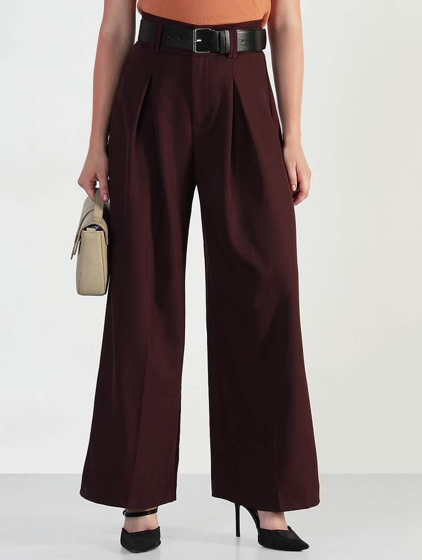 women solid high rise korean pants 
