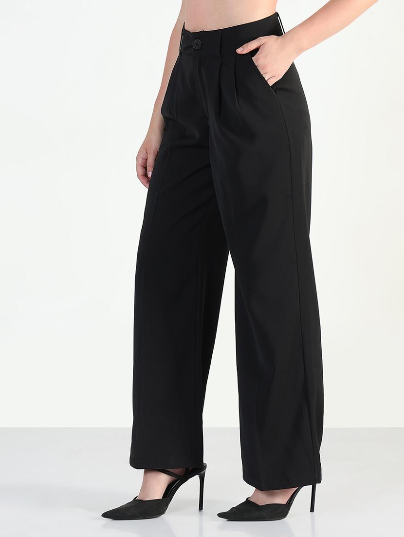 women solid high rise korean pants - 21946389 - Standard Image - 2