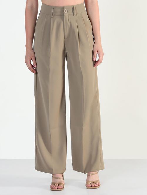 women solid high rise korean pants - 21946390 - Standard Image - 0