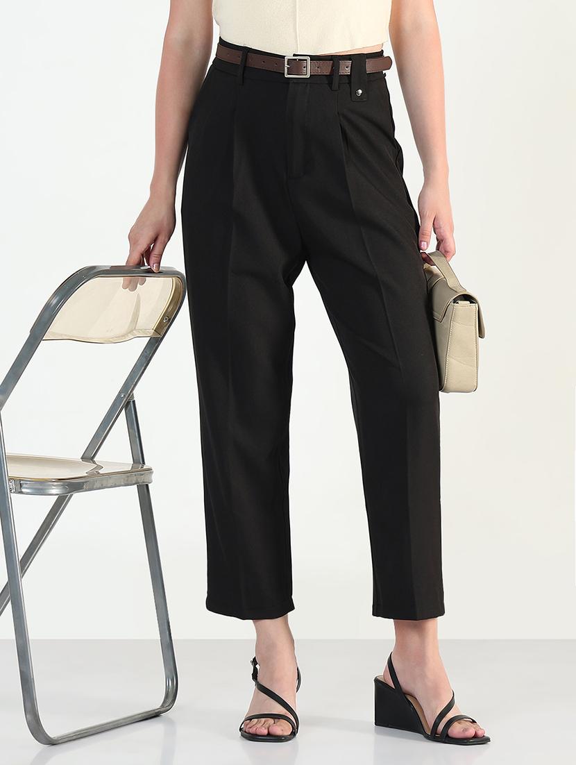 women solid high rise pleated staight trouser - 21946391 - Zoom Image - 0
