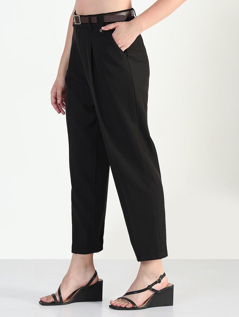 women solid high rise pleated staight trouser - 21946391 - Standard Image - 2