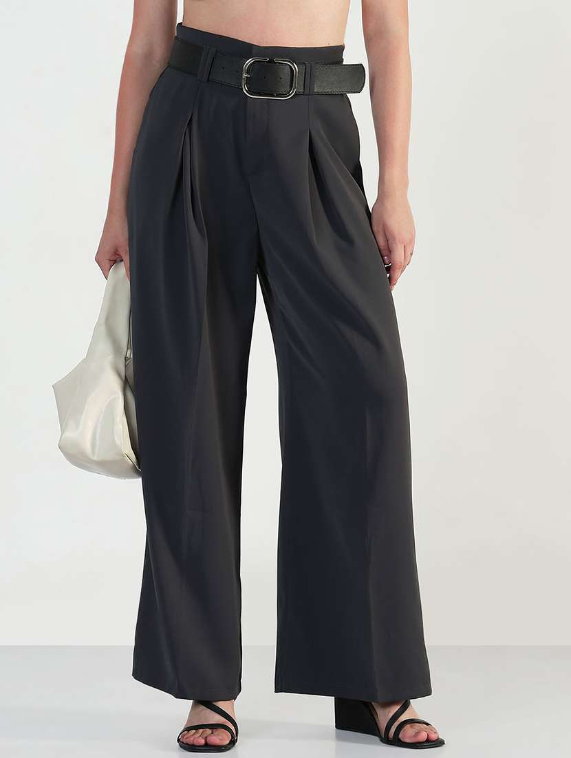 women solid high rise korean pants 