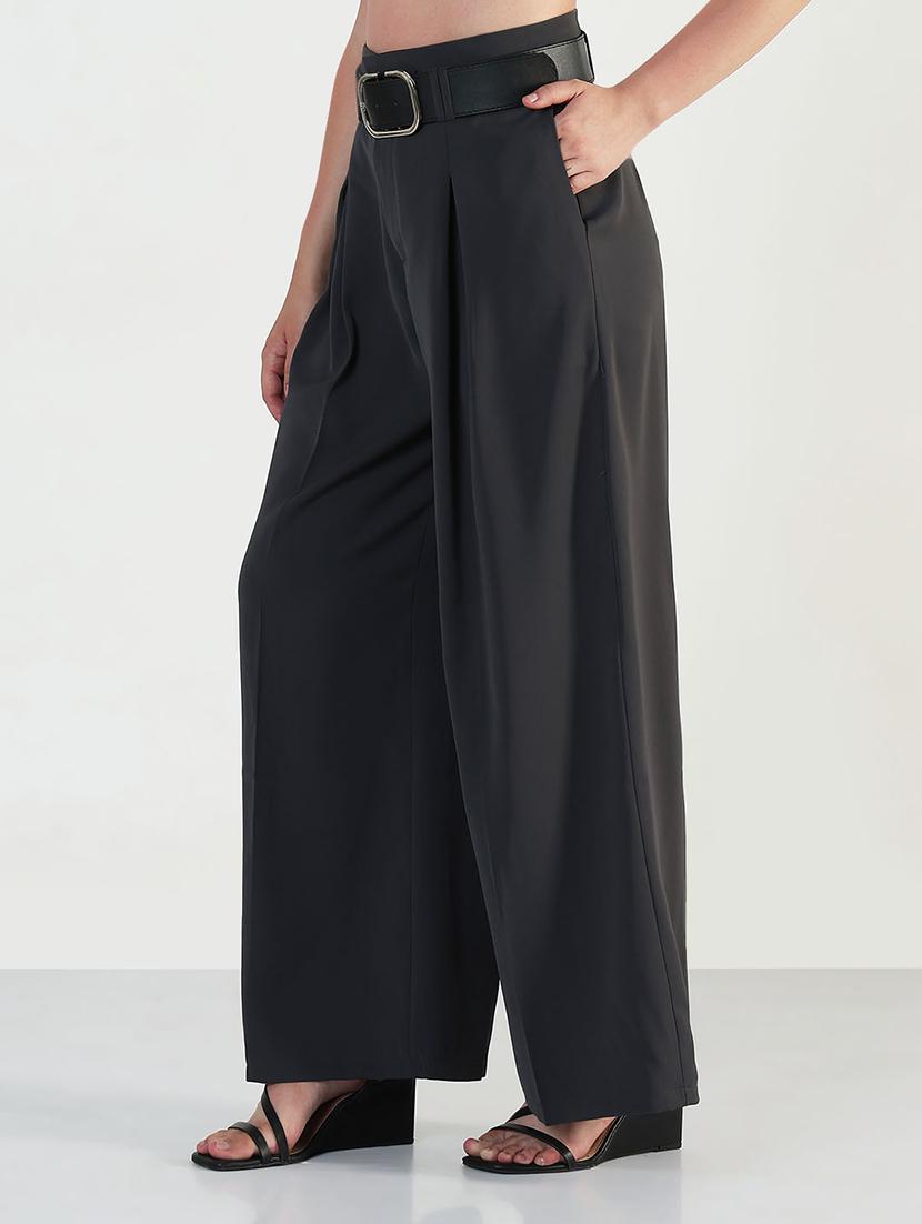 women solid high rise korean pants - 21946393 - Standard Image - 2