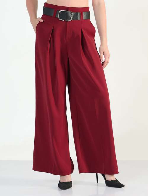 women solid high rise korean pants  - 21946394 -  Standard Image - 0
