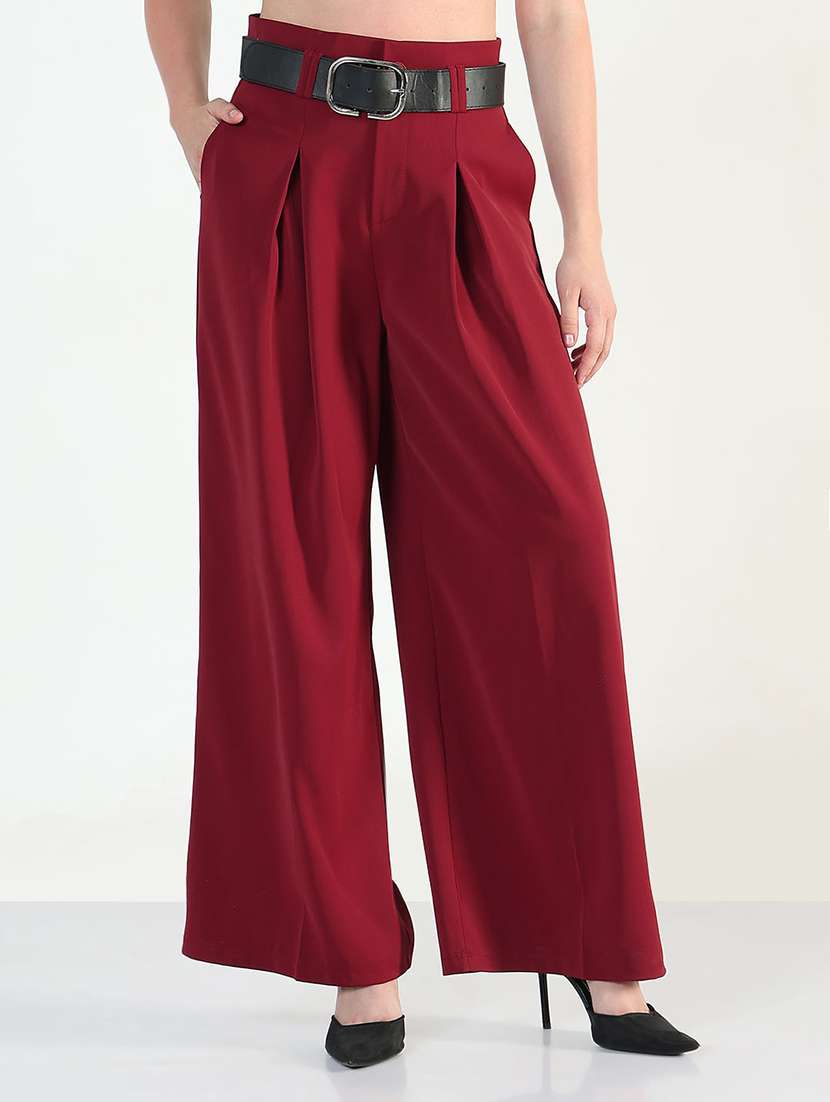 women solid high rise korean pants 