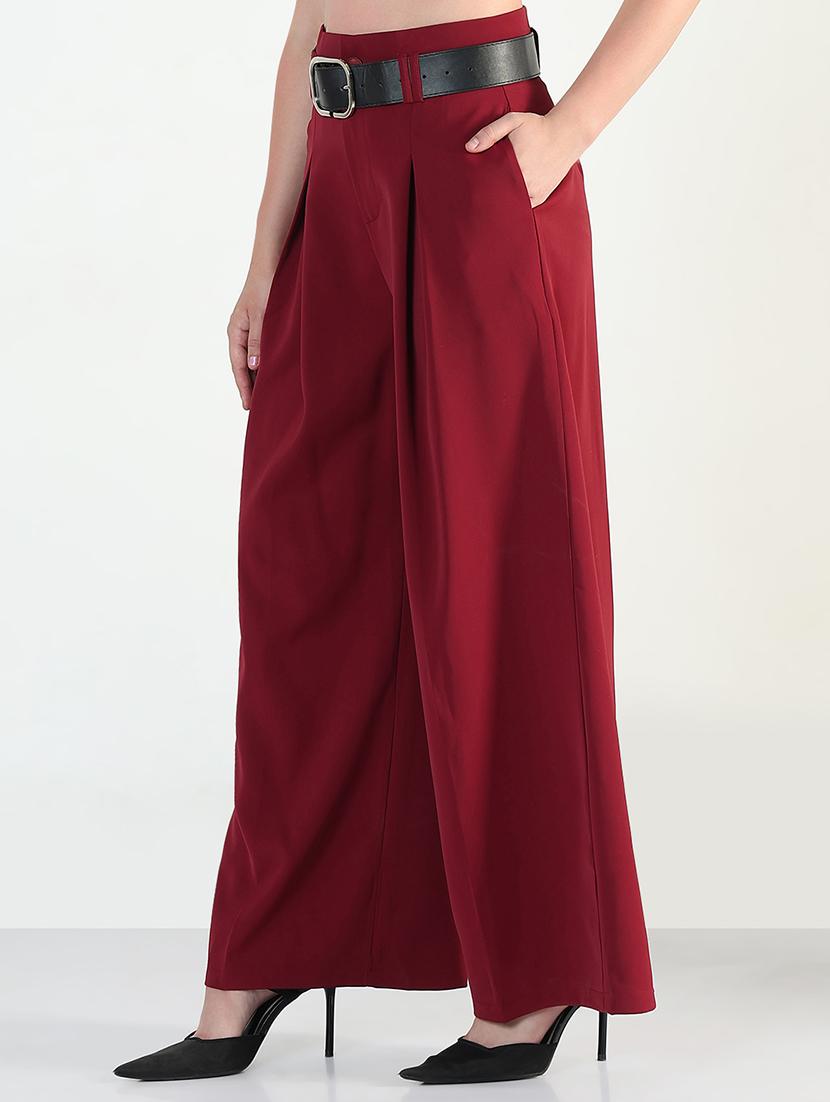 women solid high rise korean pants - 21946394 - Standard Image - 2
