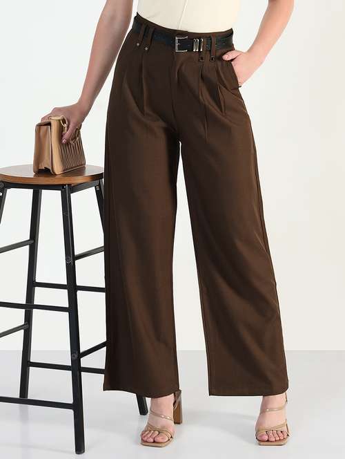 women solid high rise korean pants  - 21946395 -  Standard Image - 0