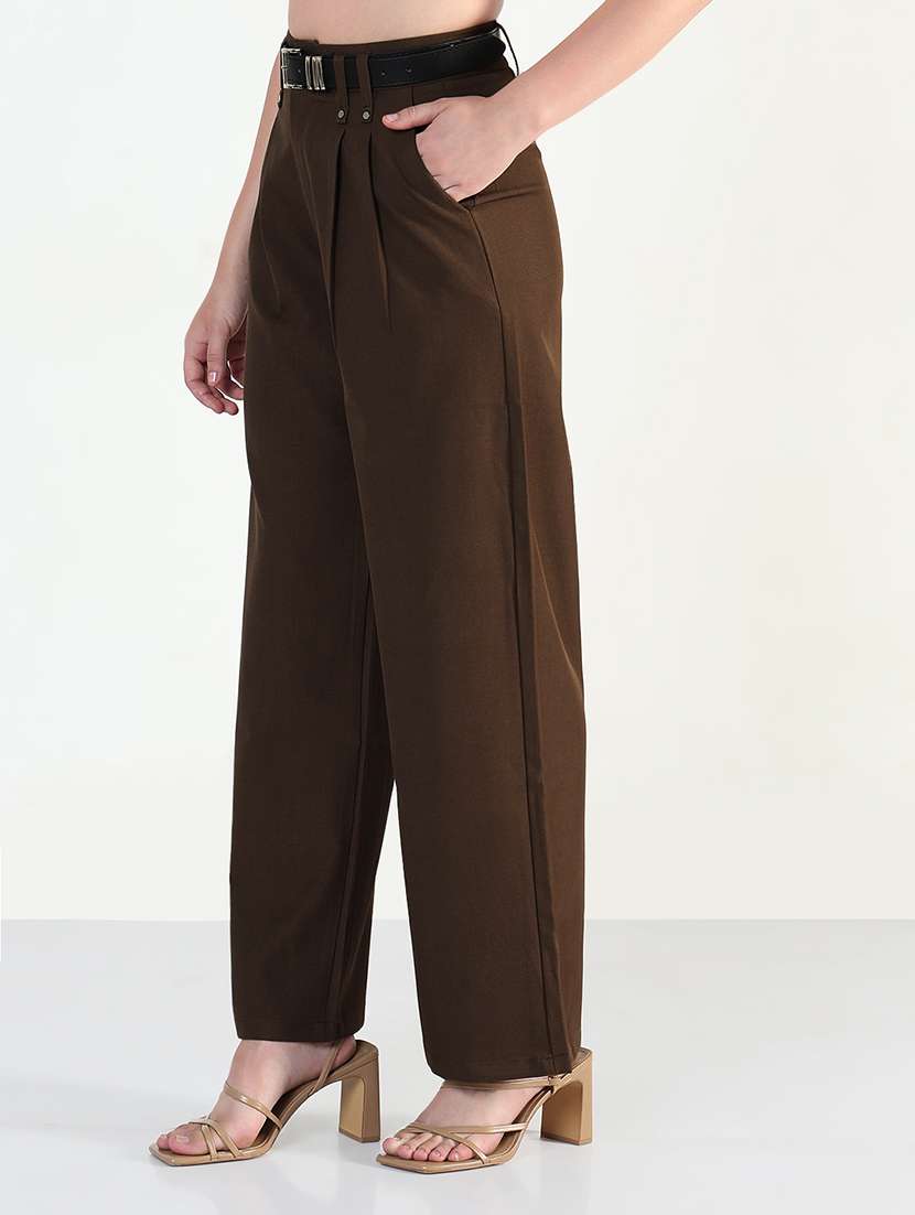 women solid high rise korean pants  - 21946395 -  Standard Image - 2