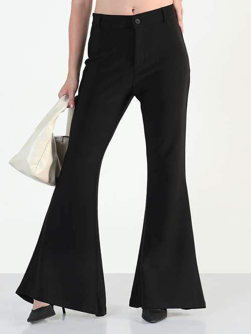 women black solid mid rise bootcut trouser - 21946399 - Standard Image - 0