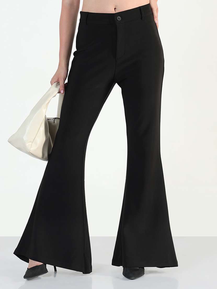 women black solid mid rise bootcut trouser