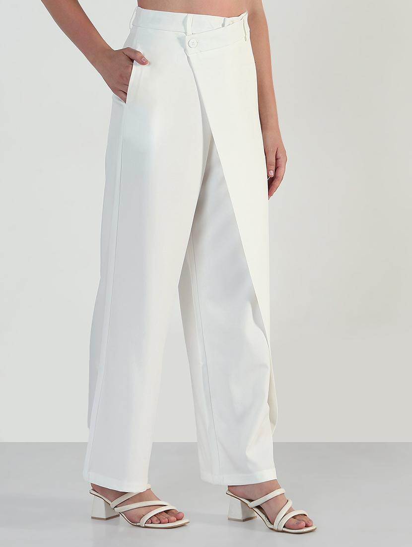 women white solid high rise straight trouser - 21946402 - Standard Image - 2