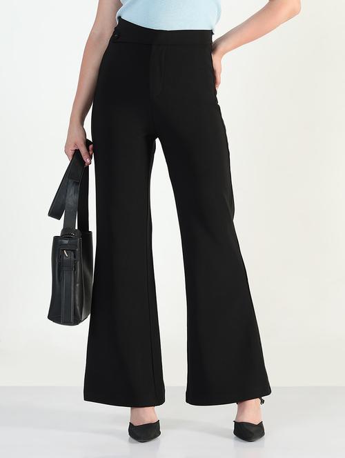 women black solid high rise bootcut trouser - 21946404 - Standard Image - 0