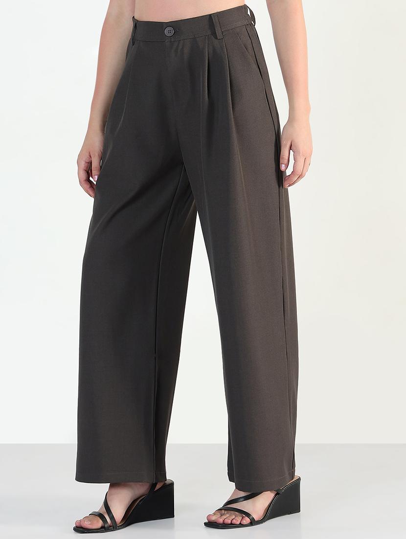 women solid high rise korean pants - 21946405 - Standard Image - 2