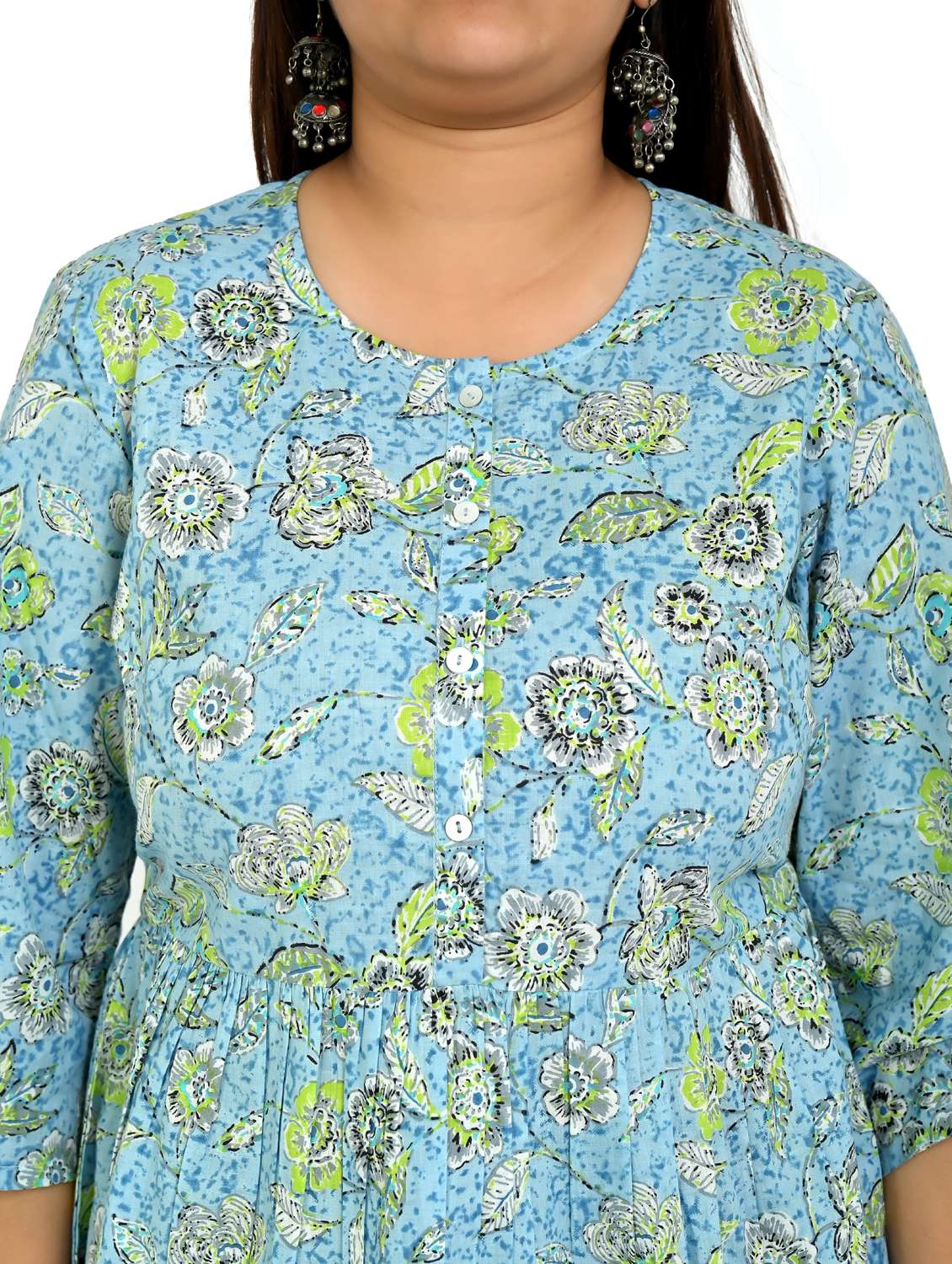 women three quarter sleeve a-line ethnic top - 21946418 -  Standard Image - 2