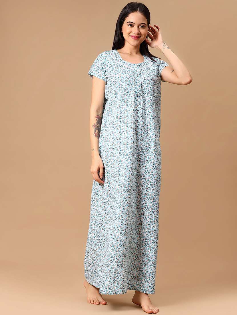 women light blue printed short sleeve nighty - 21946421 -  Standard Image - 2