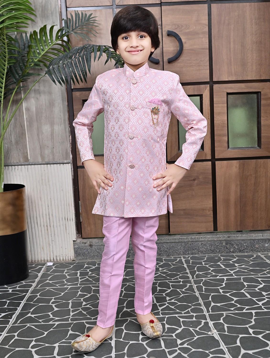 boys self design mandarin neck sherwani set