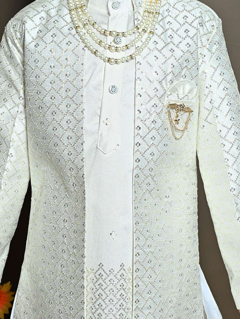 boys embroidred mandarin neck sherwani set - 21946715 - Standard Image - 2