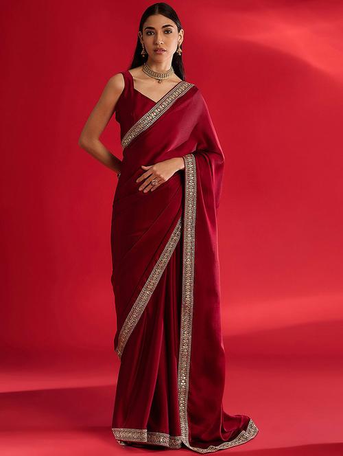 women solid with bordered saree with blouse - 21946716 - Standard Image - 0