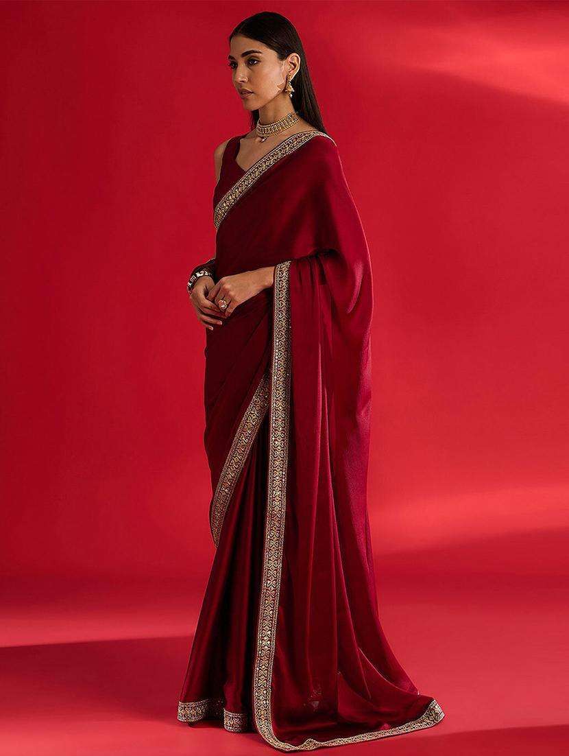 women solid with bordered saree with blouse - 21946716 -  Standard Image - 2