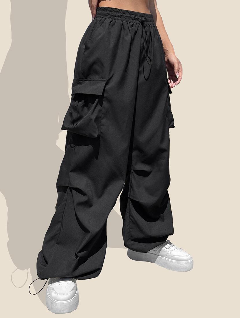 women solid high rise parachute pant - 21946761 - Standard Image - 2